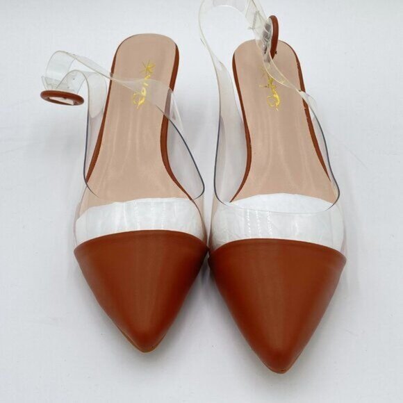XYD Women Transparent Slingback Mid Kitten Heels Pumps Pointed Toe PVC Dress - Picture 2 of 7